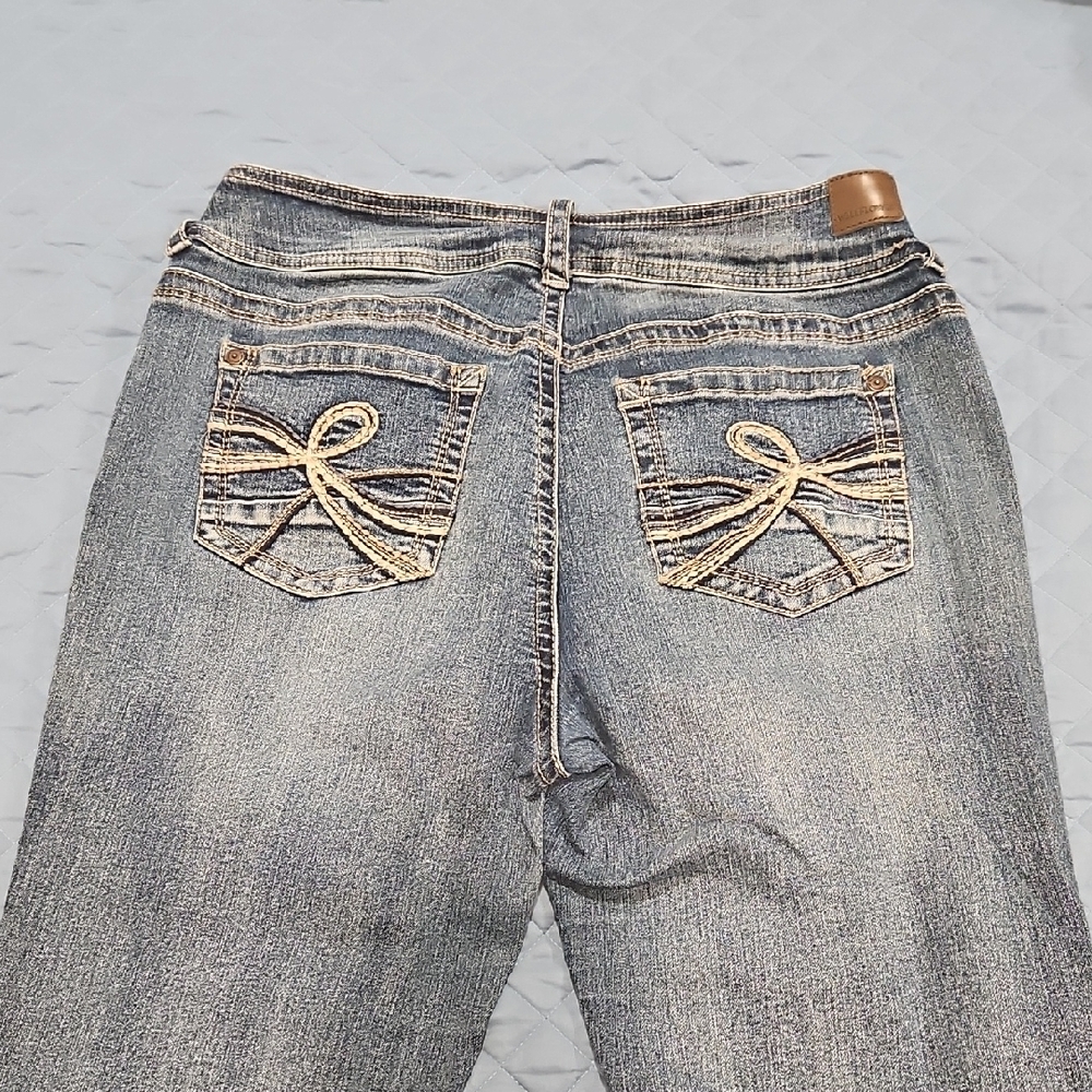 Wallflower Blue Straight Leg Jeans with Bow Stitching